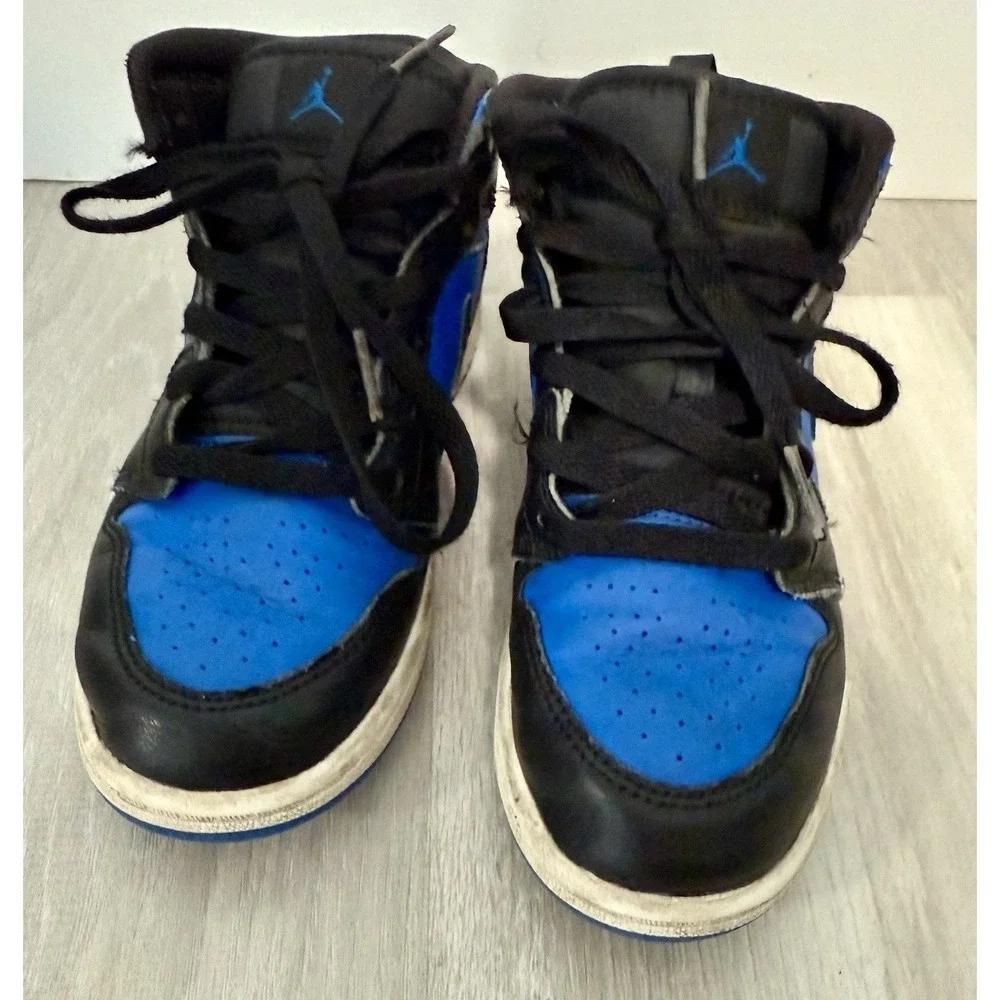 Nike Air Jordan 1 Mid Blue Black Kids High Top Sneakers DC8424 042 sz 2
